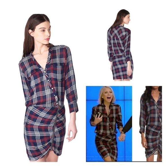 VERONICA BEARD Red Blue Plaid Emory Ruched Zipper Mini Dress Size 2 - Picture 1 of 12